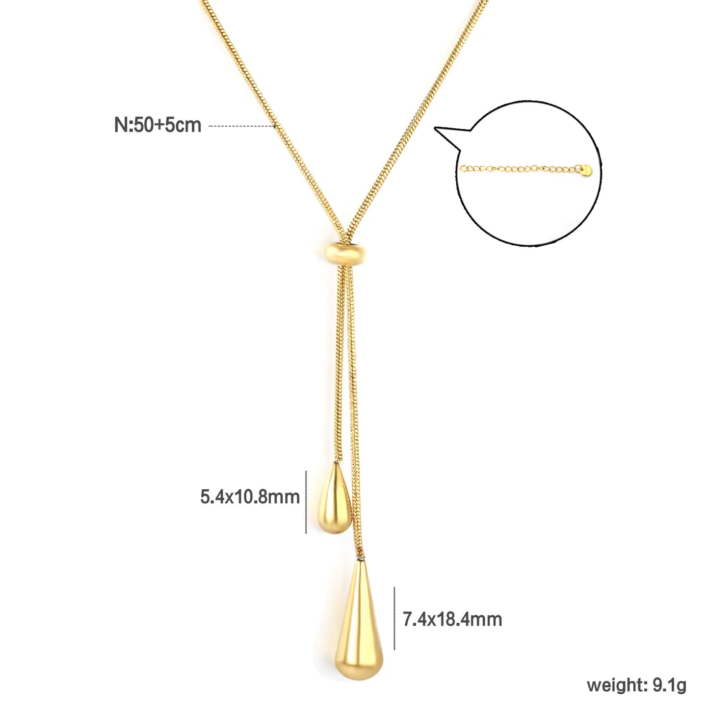 ✨ Wholesale Gold Stainless Steel Dual Charm Necklace | 5.4x10.8mm & 7.4x18.4mm Charms | 50+5cm Chain | 9.1g Lightweight Design