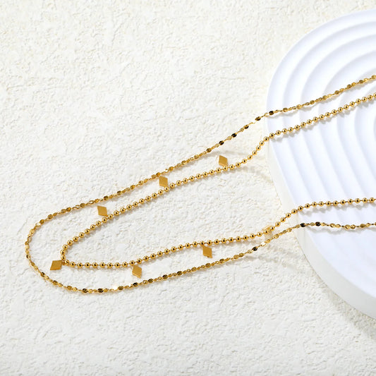 ✨ Wholesale Geometric Dual Chain Necklace | Bead+Stardust 40+5cm Gold