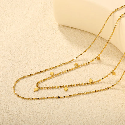 ✨ Wholesale Geometric Dual Chain Necklace | Bead+Stardust 40+5cm Gold