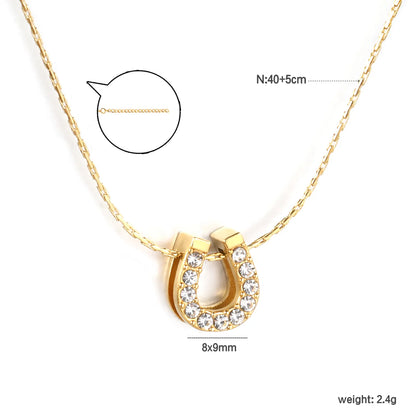 ✨8x9mm U-Shape Hollow Diamond Pendant 0.3mm Hammered Chain 40+5cm | Gold Stainless Steel Necklace | Bulk Wholesale