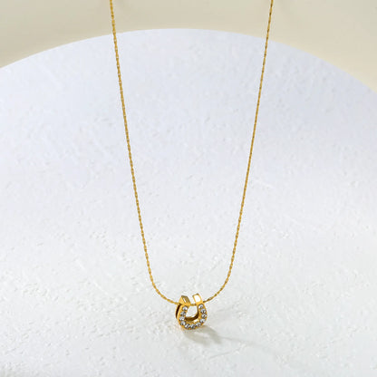 ✨8x9mm U-Shape Hollow Diamond Pendant 0.3mm Hammered Chain 40+5cm | Gold Stainless Steel Necklace | Bulk Wholesale