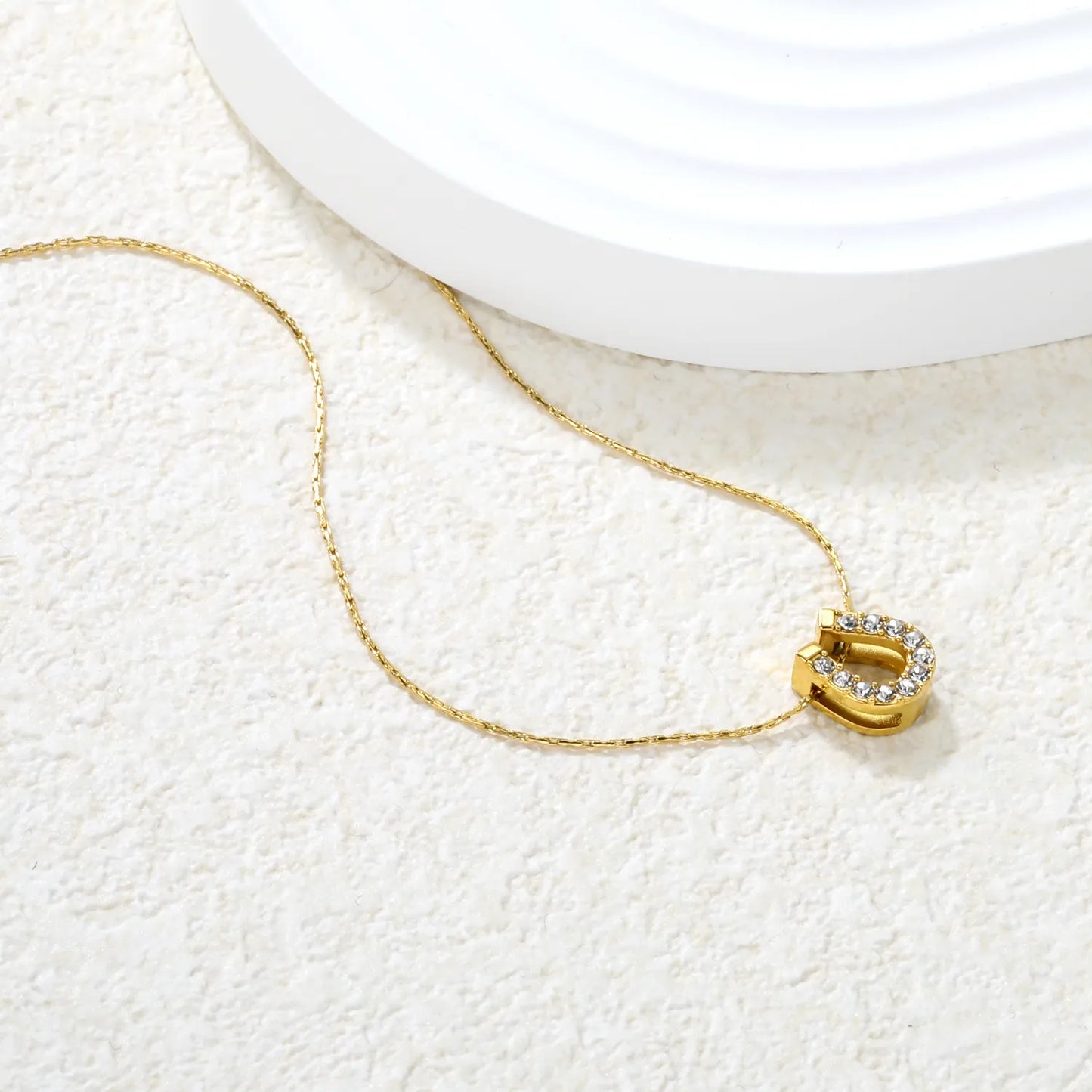 ✨8x9mm U-Shape Hollow Diamond Pendant 0.3mm Hammered Chain 40+5cm | Gold Stainless Steel Necklace | Bulk Wholesale