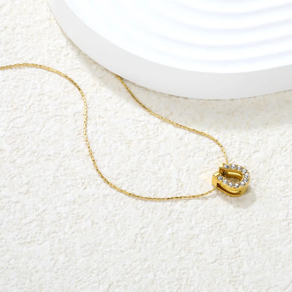 ✨8x9mm U-Shape Hollow Diamond Pendant 0.3mm Hammered Chain 40+5cm | Gold Stainless Steel Necklace | Bulk Wholesale