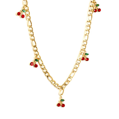 ✨Wholesale Gold Cherry Charm Necklace | 8.6x10.5mm Stainless Steel Pendant | 40+5cm Chain + 6mm Tag | Bulk Jewelry
