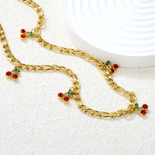 ✨Wholesale Gold Cherry Charm Necklace | 8.6x10.5mm Stainless Steel Pendant | 40+5cm Chain + 6mm Tag | Bulk Jewelry