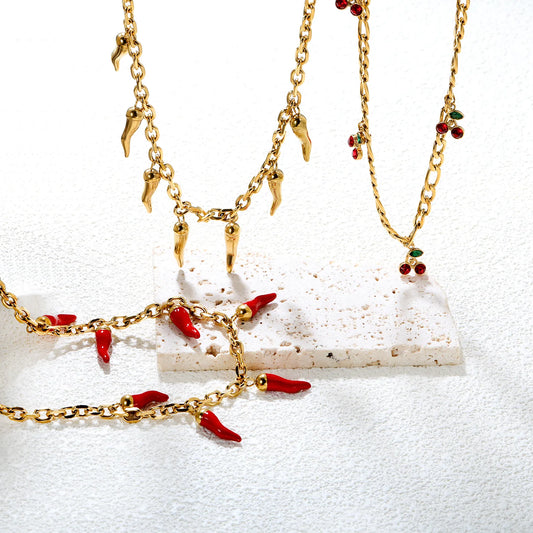 ✨ 18k gold plated Chili pepper Shape Stainless Steel Necklaces Wholesale (12+ Pieces) | Hypoallergenic & Tarnish-Free 🌍 | Trendy Pendants & Chains