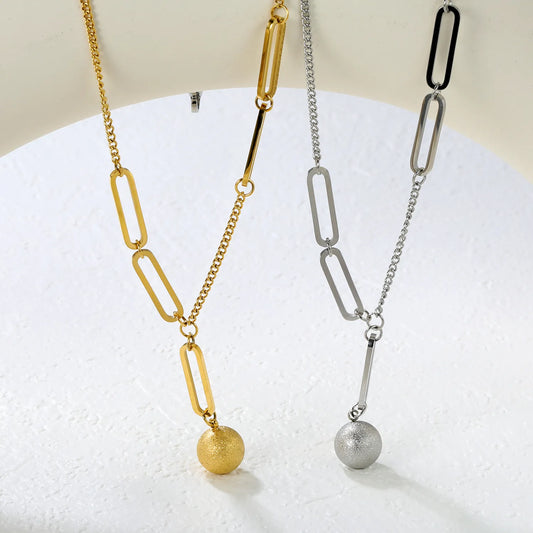 ✨Wholesale Paperclip Chain Necklace: 10mm Sand Bead Pendant + 40+5cm Adjustable | Steel/Gold Stainless Steel Bulk Jewelry
