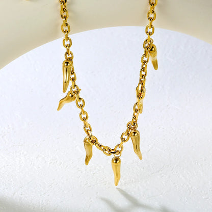 ✨5x16mm Chili Pepper Pendant Necklace Gold/Red Enamel | 1.2mm Curb Chain 40+5cm | Stainless Steel Wholesale Jewelry