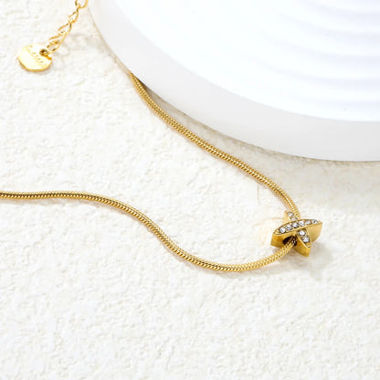 ✨7x7.1mm X-Shape Pendant Necklace White Zirconia/Black Enamel | 1.2mm Snake Chain or 0.3mm Cross Chain | Gold Stainless Steel Wholesale