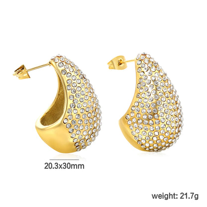 ✨ Wholesale Gold Teardrop Earrings w/ 20.3x30mm White Stones | Stainless Steel Studs | Hypoallergenic