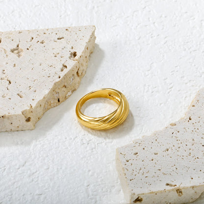 🌟 Wholesale Ribbed Gold Ring | 7.2mm Band | Steel