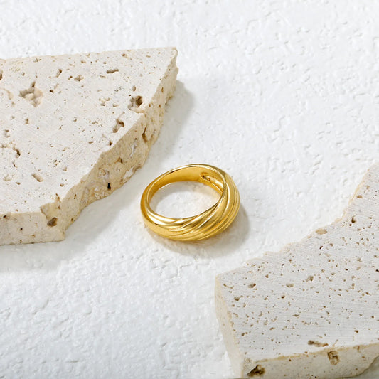🌟 Wholesale Ribbed Gold Ring | 7.2mm Band | Steel