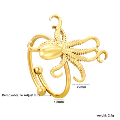 🐙 22mm Octopus Open Ring Gold Stainless Steel Statement Jewelry | Adjustable Tentacle Ring | Wholesale Gothic Boho Accessory