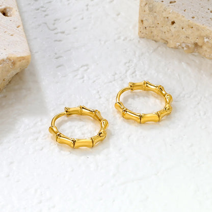 ✨ Wholesale Gold Bamboo Hoop Earrings 14x13.4mm | Green/Red Enamel & Plain | Stainless Steel Hypoallergenic
