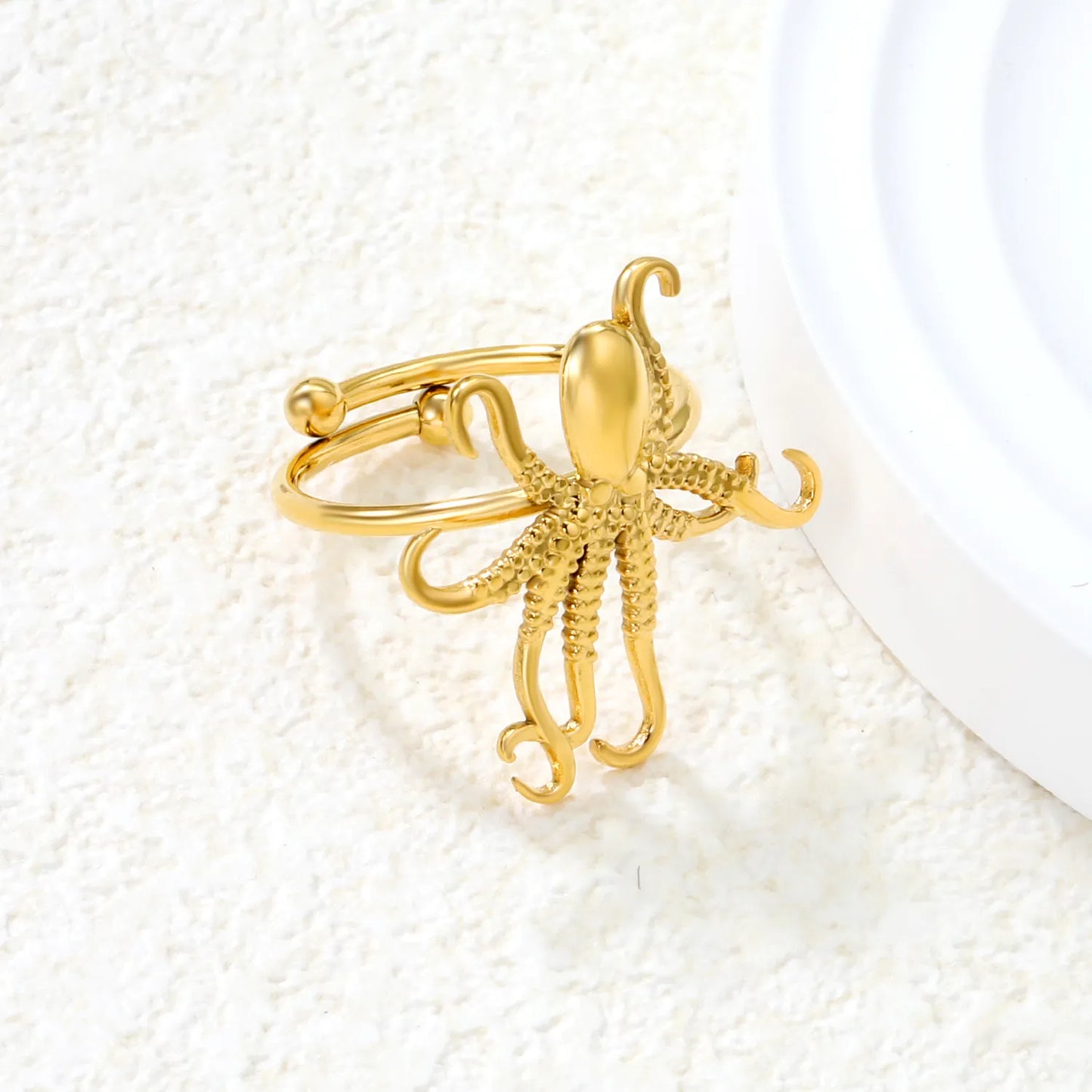 🐙 22mm Octopus Open Ring Gold Stainless Steel Statement Jewelry | Adjustable Tentacle Ring | Wholesale Gothic Boho Accessory