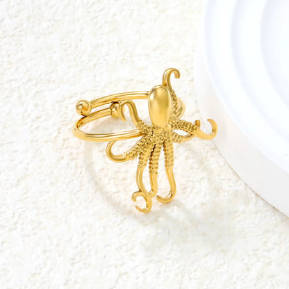 🐙 22mm Octopus Open Ring Gold Stainless Steel Statement Jewelry | Adjustable Tentacle Ring | Wholesale Gothic Boho Accessory