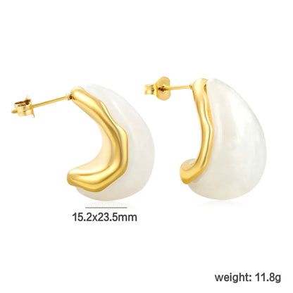 ✨ Wholesale Gold Teardrop Resin Studs 15.2x23.5mm | White/Amber Resin | Stainless Steel Hypoallergenic