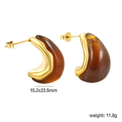 ✨ Wholesale Gold Teardrop Resin Studs 15.2x23.5mm | White/Amber Resin | Stainless Steel Hypoallergenic