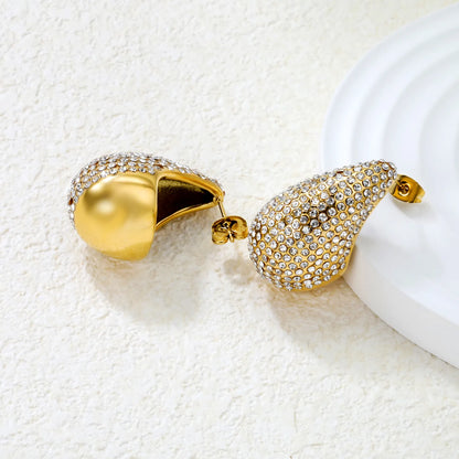 ✨ Wholesale Gold Teardrop Earrings w/ 20.3x30mm White Stones | Stainless Steel Studs | Hypoallergenic