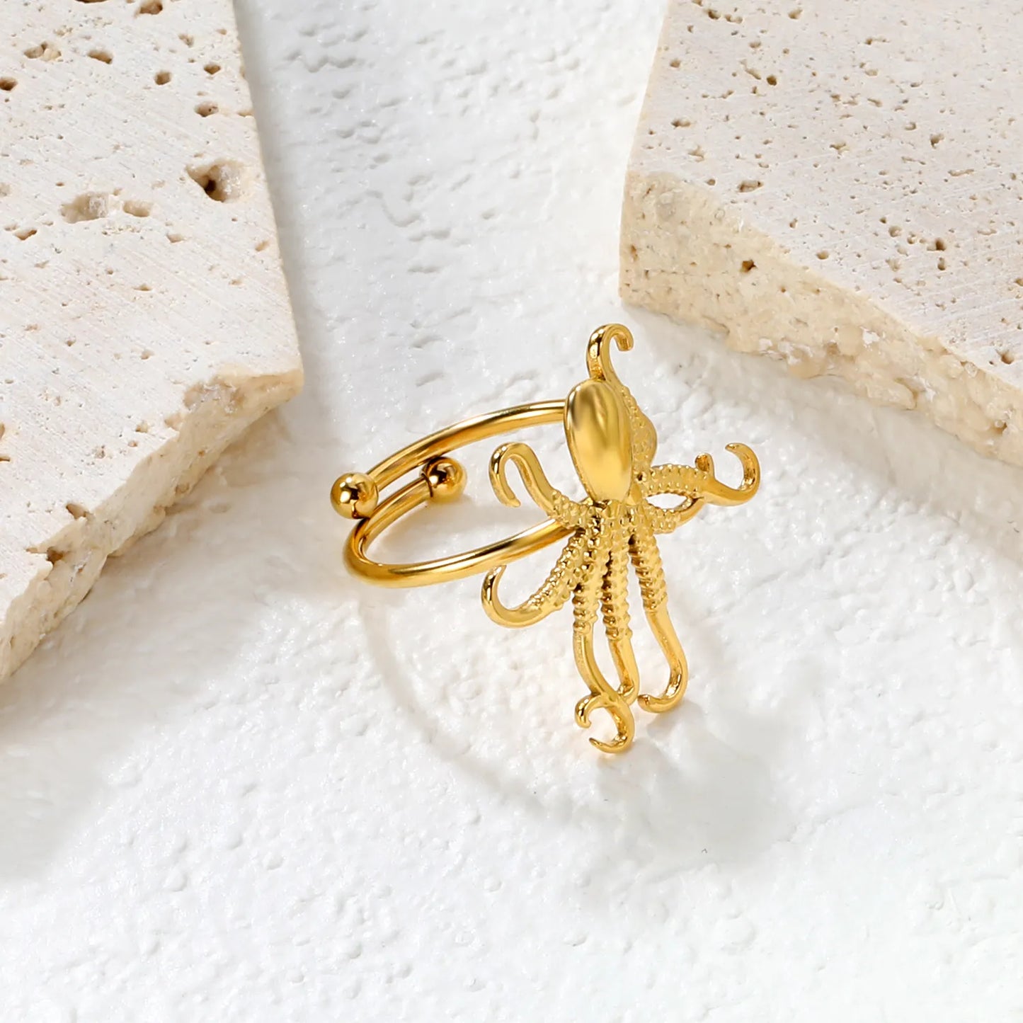 🐙 22mm Octopus Open Ring Gold Stainless Steel Statement Jewelry | Adjustable Tentacle Ring | Wholesale Gothic Boho Accessory