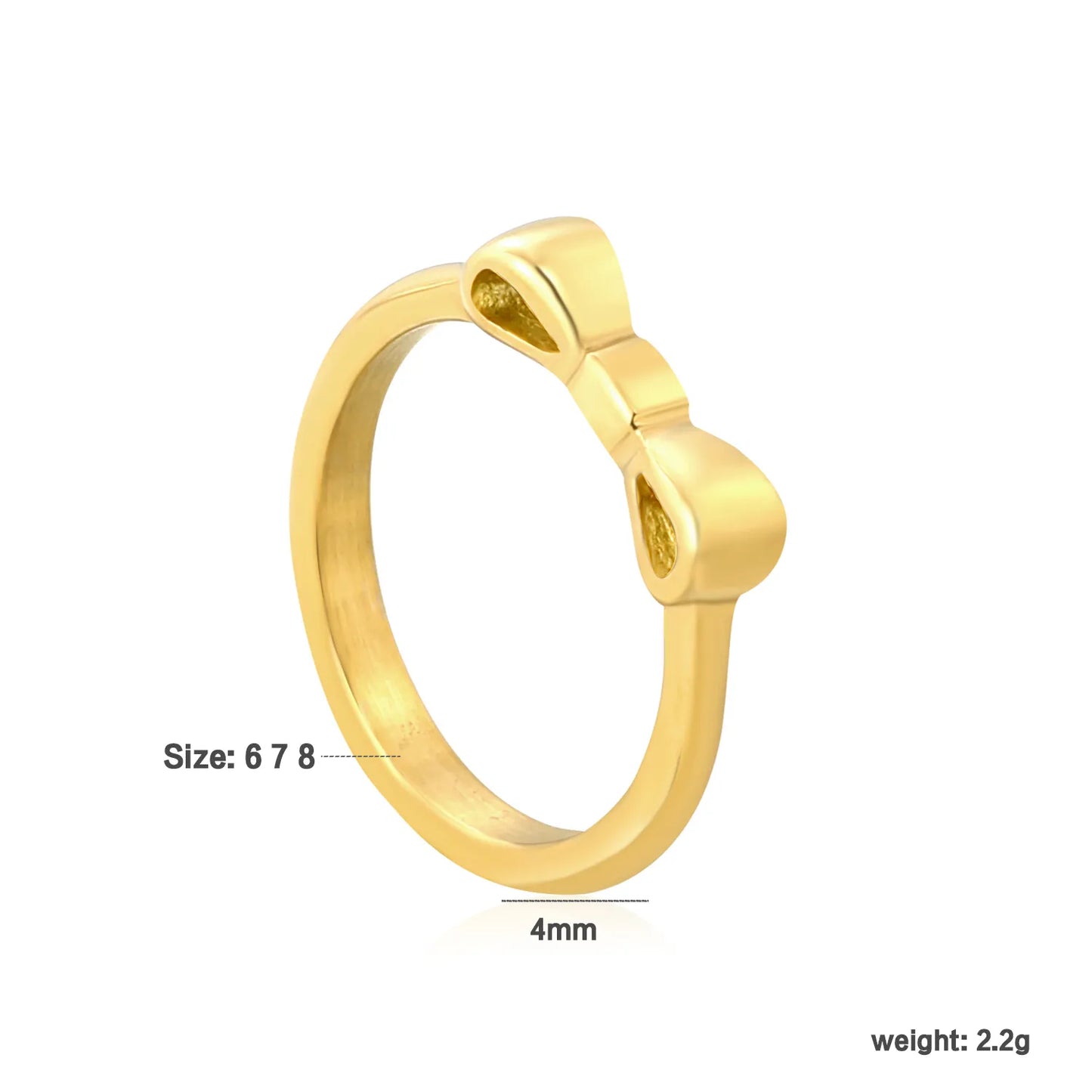 🎀 💍 Wholesale Gold Bow Ring | 4mm Delicate Band | Steel