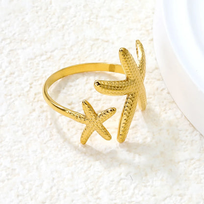 ✨ Wholesale Gold Beach Rings: Shell+Starfish 14.2mm & Double Starfish 20.1mm | Open Adjustable | Stainless Steel