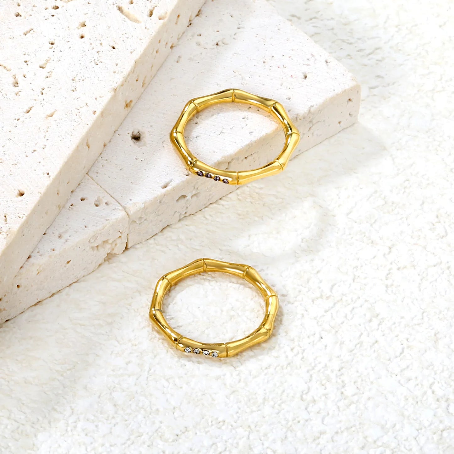 ✨ 18K Gold PVD Bamboo Joint Rings With a Height of 2.3mm Wholesale (MOQ 12+) | Stainless Steel Hypoallergenic Bands 🌍 | Stackable & Statement Rings