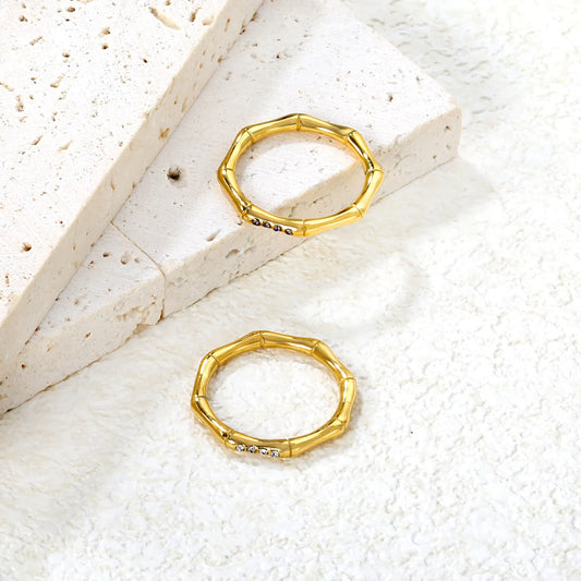 ✨ 18K Gold PVD Bamboo Joint Rings With a Height of 2.3mm Wholesale (MOQ 12+) | Stainless Steel Hypoallergenic Bands 🌍 | Stackable & Statement Rings
