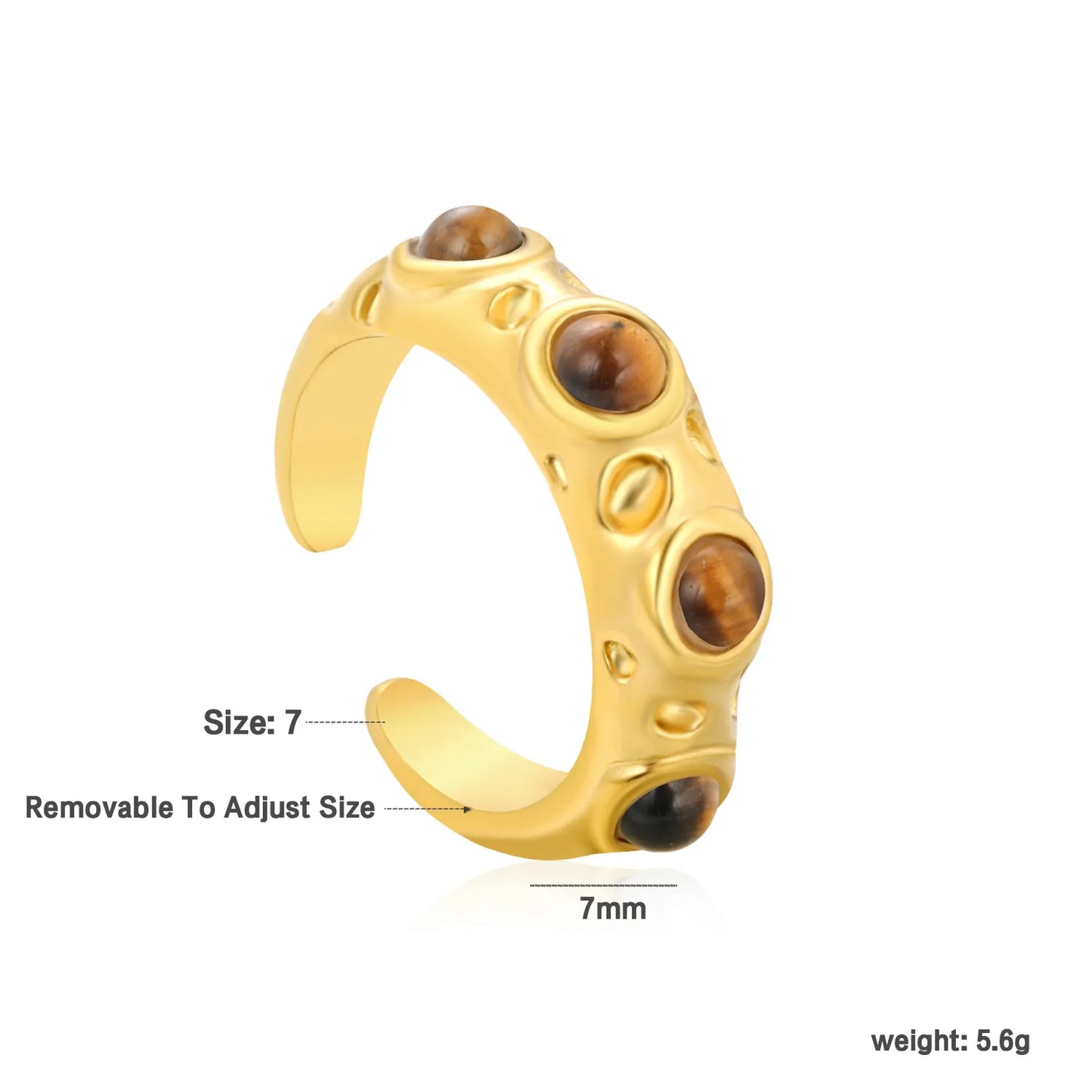 ✨ 18K Gold PVD 7mm High Irregular Hammered Pattern Open Rings inlaid with white pearls Wholesale (MOQ 12+) | Stainless Steel Hypoallergenic Bands 🌍 | Stackable & Statement Rings