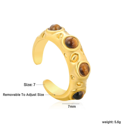 ✨ 18K Gold PVD 7mm High Irregular Hammered Pattern Open Rings inlaid with white pearls Wholesale (MOQ 12+) | Stainless Steel Hypoallergenic Bands 🌍 | Stackable & Statement Rings
