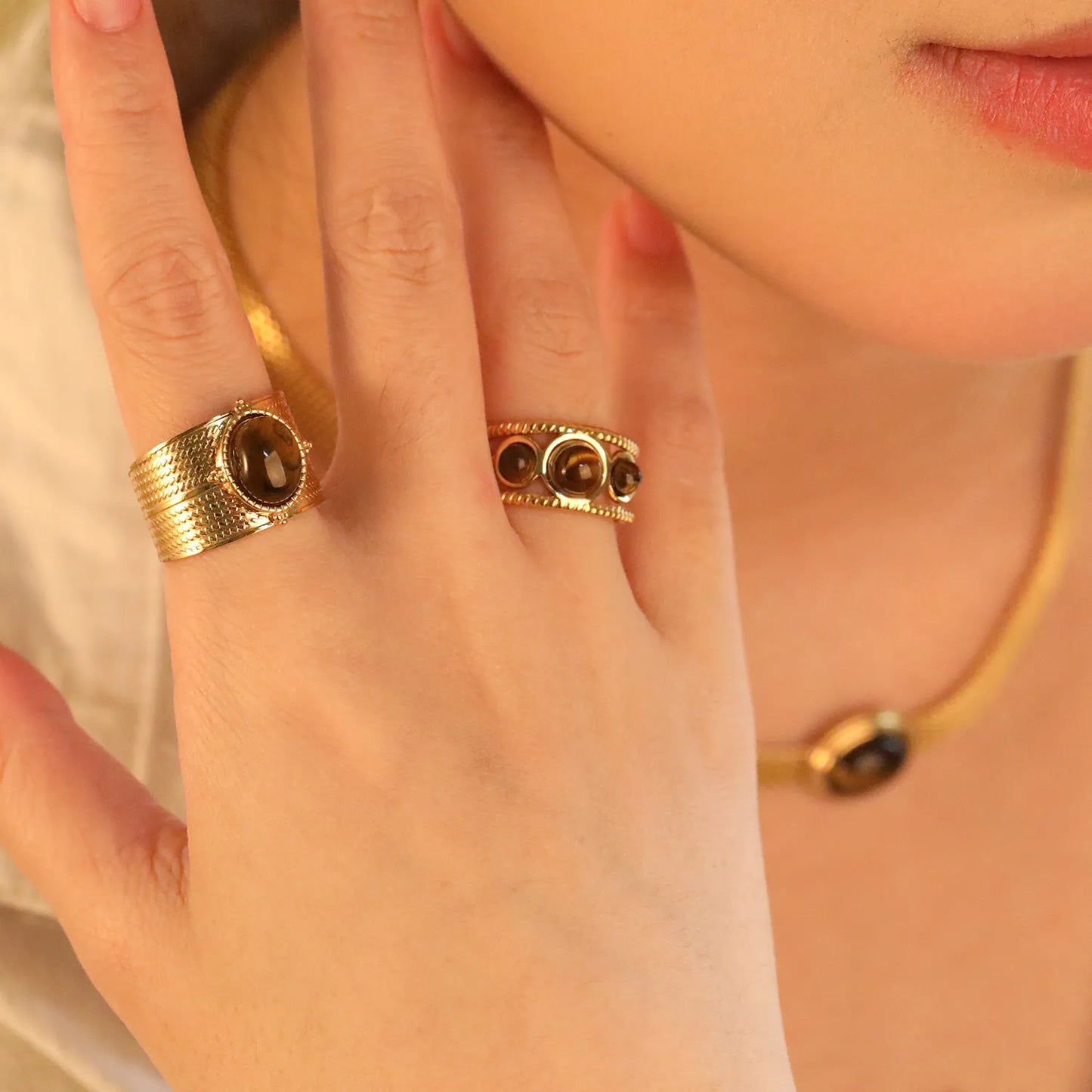 18k gold plated Premium Zircon&Natural Resins Stainless Steel Rings Wholesale (MOQ 12+) | Hypoallergenic  Fashion Rings 🌍  | Tarnish-Free