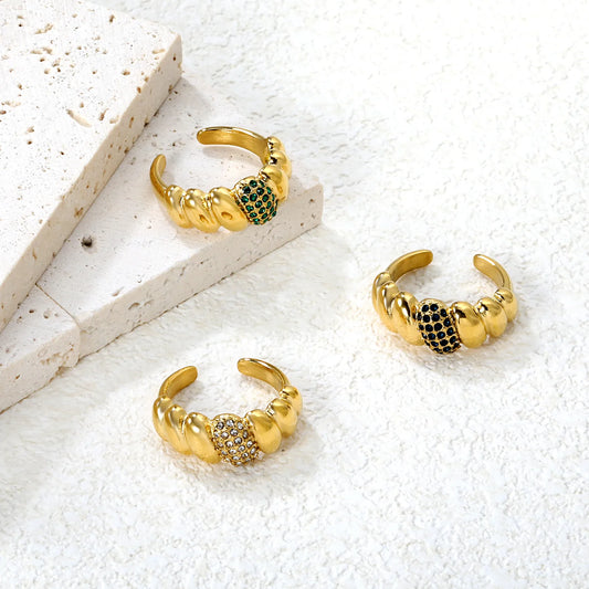 ✨ 18K Gold PVD 9.5mm High croissant-shaped Zircon Rings Wholesale (MOQ 12+) | Stainless Steel Hypoallergenic Bands 🌍 | Stackable & Statement Rings