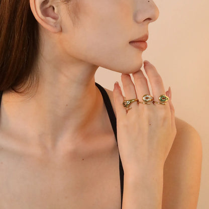 ✨ Wholesale Gold Stainless Steel Open Cuff Ring | 12mm Hollow Teardrop Design | Emerald/ Royal Blue/ White Zirconia | Adjustable Statement Ring