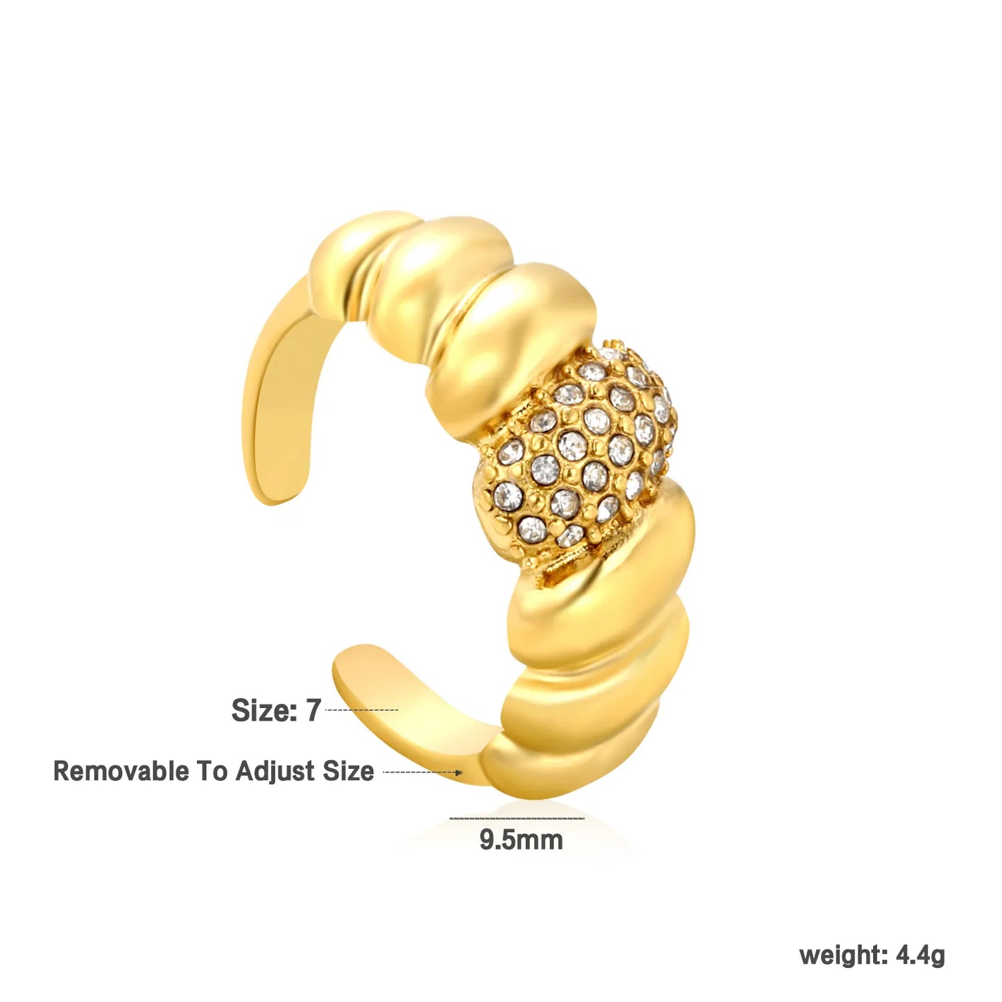 ✨ 18K Gold PVD 9.5mm High croissant-shaped Zircon Rings Wholesale (MOQ 12+) | Stainless Steel Hypoallergenic Bands 🌍 | Stackable & Statement Rings