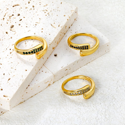 ✨ 18K Gold PVD 9.1mm High irregular Double-row white zircon Adjustable Rings Wholesale (MOQ 12+) | Stainless Steel Hypoallergenic Bands 🌍 | Stackable & Statement Rings