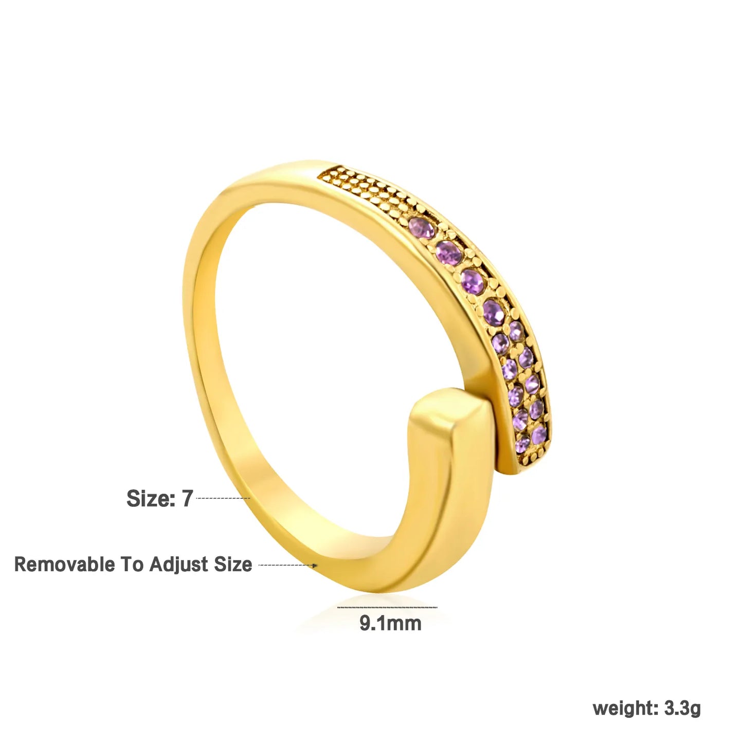 ✨ 18K Gold PVD 9.1mm High irregular Double-row white zircon Adjustable Rings Wholesale (MOQ 12+) | Stainless Steel Hypoallergenic Bands 🌍 | Stackable & Statement Rings