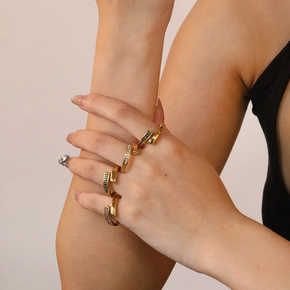 ✨ 18K Gold PVD 9.1mm High irregular Double-row white zircon Adjustable Rings Wholesale (MOQ 12+) | Stainless Steel Hypoallergenic Bands 🌍 | Stackable & Statement Rings