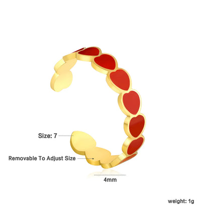 ✨ Wholesale Gold Stainless Steel Heart Shape Enamel Ring | 4mm Light Blue/Black/Dark Red Drip Oil Design | Adjustable Open Ring for Bulk Orders