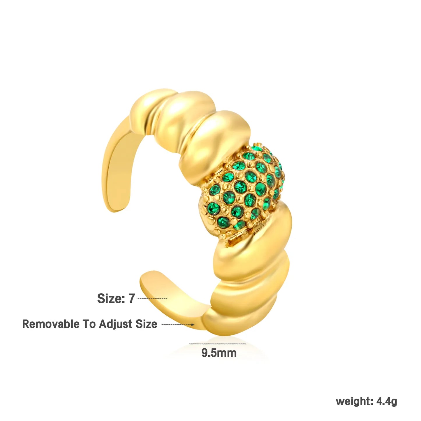 ✨ 18K Gold PVD 9.5mm High croissant-shaped Zircon Rings Wholesale (MOQ 12+) | Stainless Steel Hypoallergenic Bands 🌍 | Stackable & Statement Rings