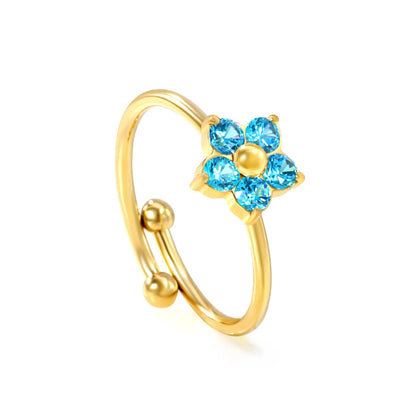 💎 Bulk 9mm Blue Zircon Ring | Gold Adjustable Stainless Steel Band