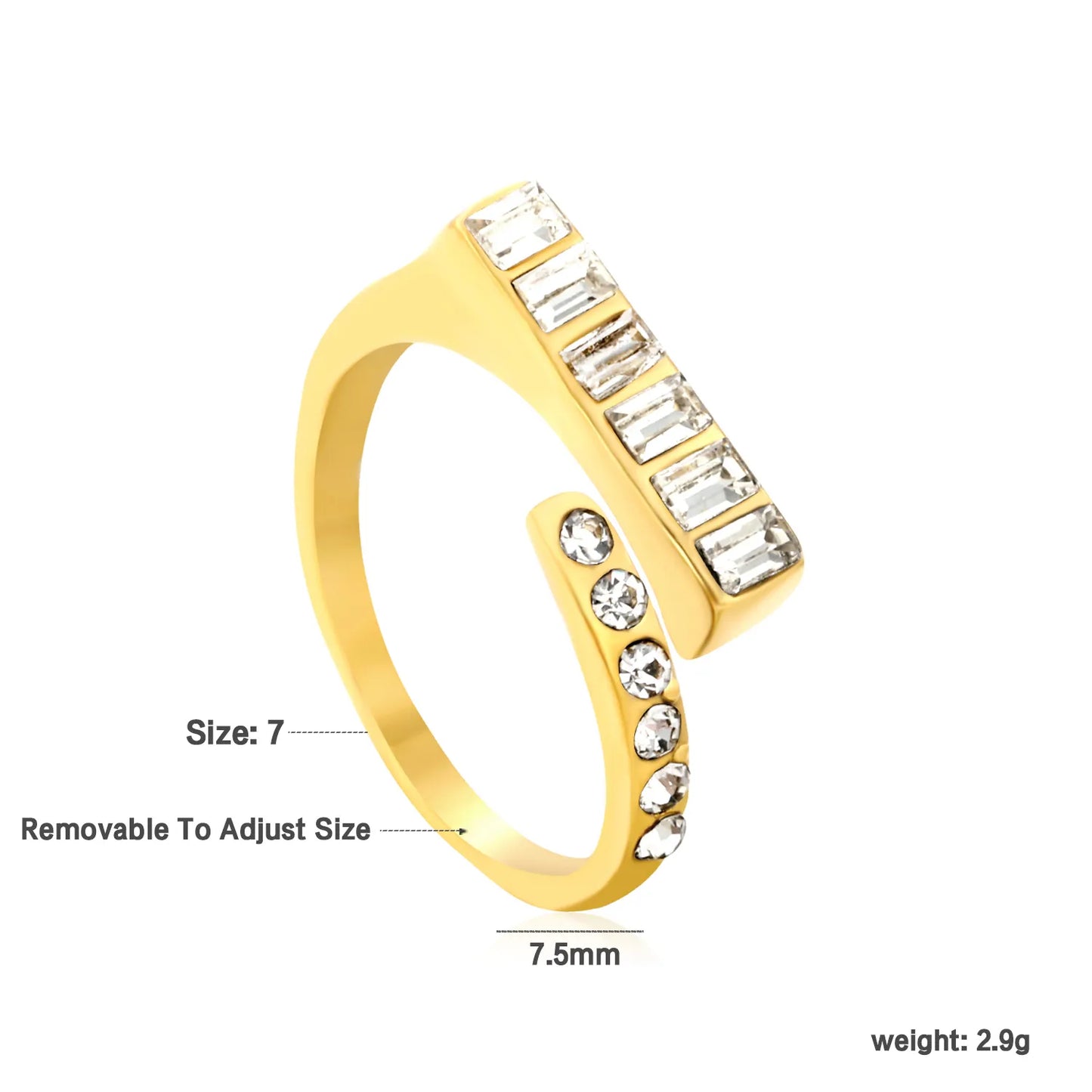✨ 18K Gold PVD 7.5mm High Zircon Adjustable Rings Wholesale (MOQ 12+) | Stainless Steel Hypoallergenic Bands 🌍 | Stackable & Statement Rings