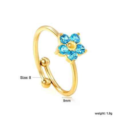 💎 Bulk 9mm Blue Zircon Ring | Gold Adjustable Stainless Steel Band
