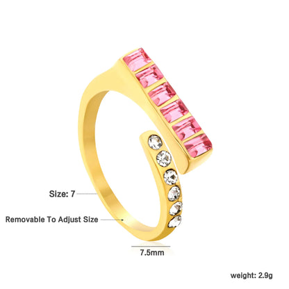 ✨ 18K Gold PVD 7.5mm High Zircon Adjustable Rings Wholesale (MOQ 12+) | Stainless Steel Hypoallergenic Bands 🌍 | Stackable & Statement Rings