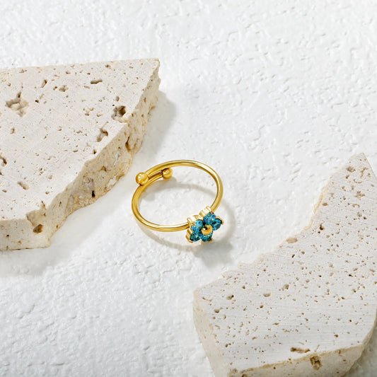 💎 Bulk 9mm Blue Zircon Ring | Gold Adjustable Stainless Steel Band