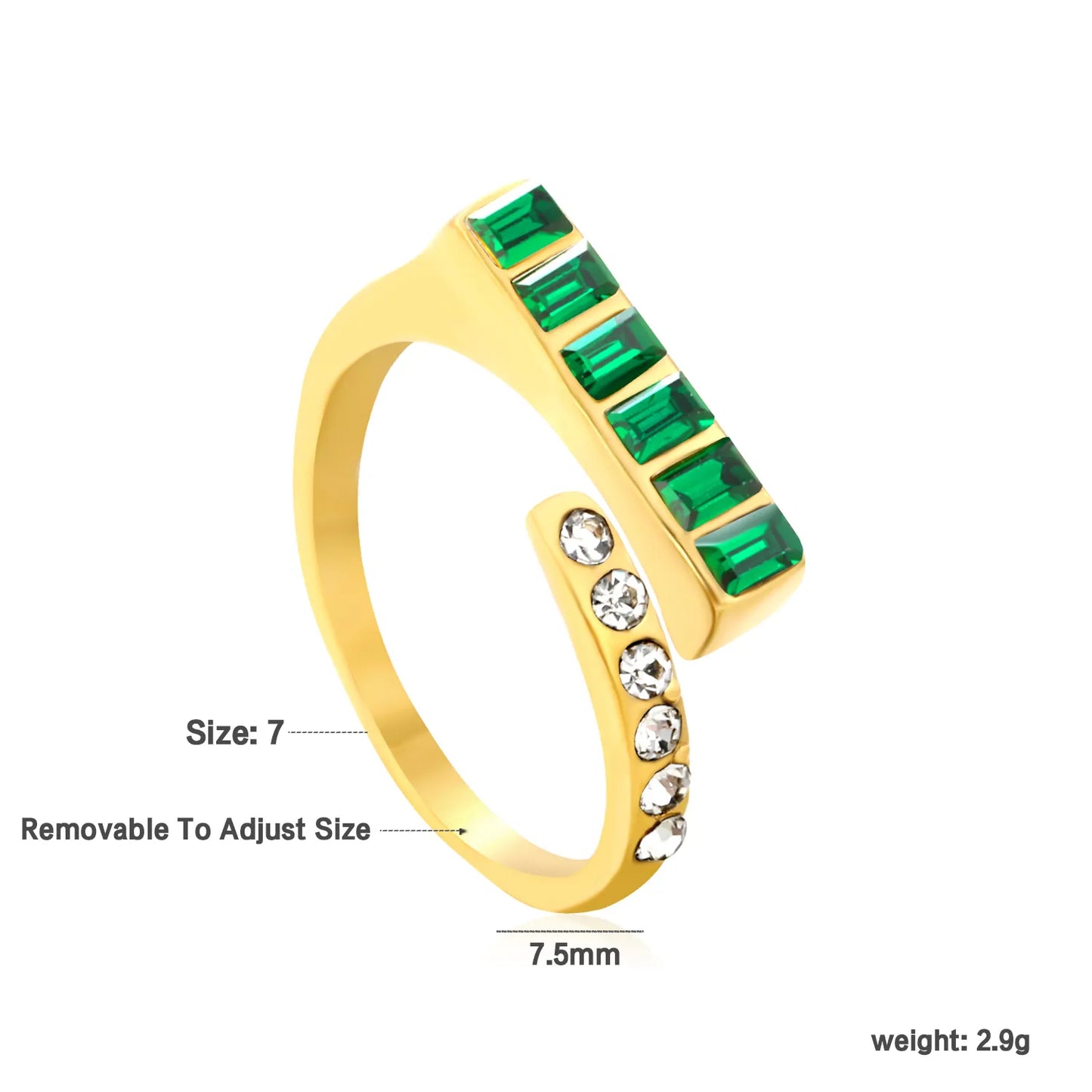 ✨ 18K Gold PVD 7.5mm High Zircon Adjustable Rings Wholesale (MOQ 12+) | Stainless Steel Hypoallergenic Bands 🌍 | Stackable & Statement Rings