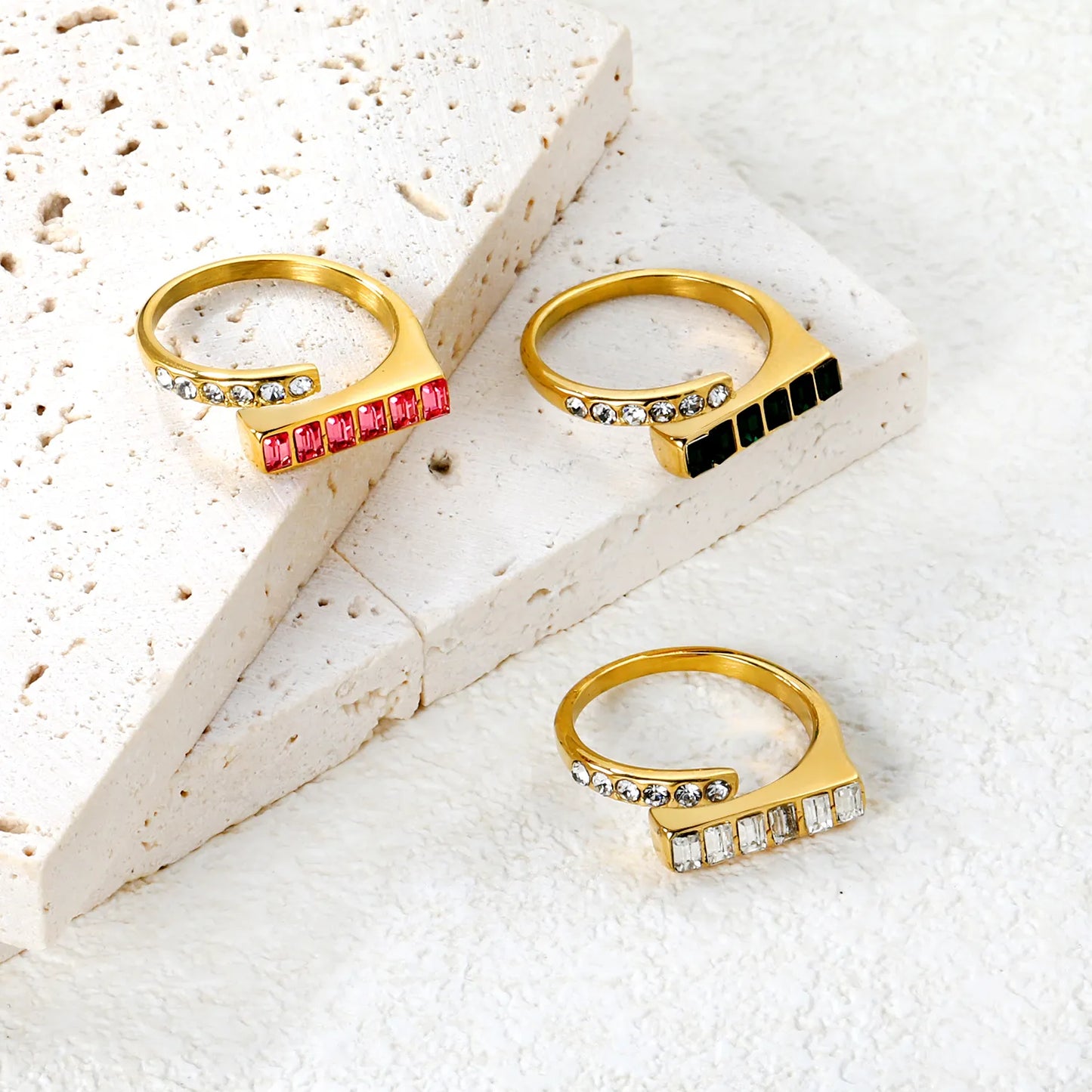 ✨ 18K Gold PVD 7.5mm High Zircon Adjustable Rings Wholesale (MOQ 12+) | Stainless Steel Hypoallergenic Bands 🌍 | Stackable & Statement Rings