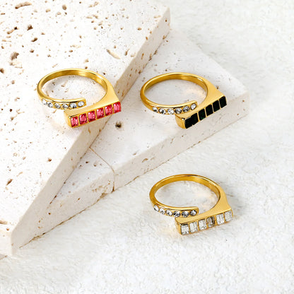 ✨ 18K Gold PVD 7.5mm High Zircon Adjustable Rings Wholesale (MOQ 12+) | Stainless Steel Hypoallergenic Bands 🌍 | Stackable & Statement Rings