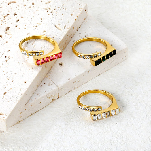 ✨ 18K Gold PVD 7.5mm High Zircon Adjustable Rings Wholesale (MOQ 12+) | Stainless Steel Hypoallergenic Bands 🌍 | Stackable & Statement Rings