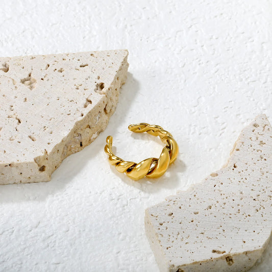 ✨ Wholesale 8mm Twist Horn Open Ring | Gold Stainless Steel Statement Jewelry