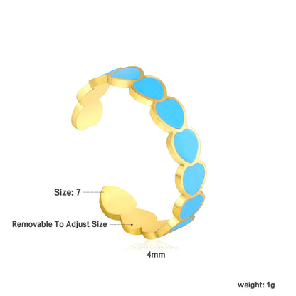 ✨ Wholesale Gold Stainless Steel Heart Shape Enamel Ring | 4mm Light Blue/Black/Dark Red Drip Oil Design | Adjustable Open Ring for Bulk Orders